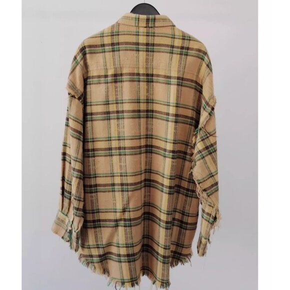 NWT R13 Yellow Checkered Cotton Shirt Frayed - Picture 7 of 11